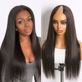16''+$5=18''| True Scalp Yaki Straight / Kinky Straight V Part Glueless Human Hair Wig Flexi-Fit Drawstring