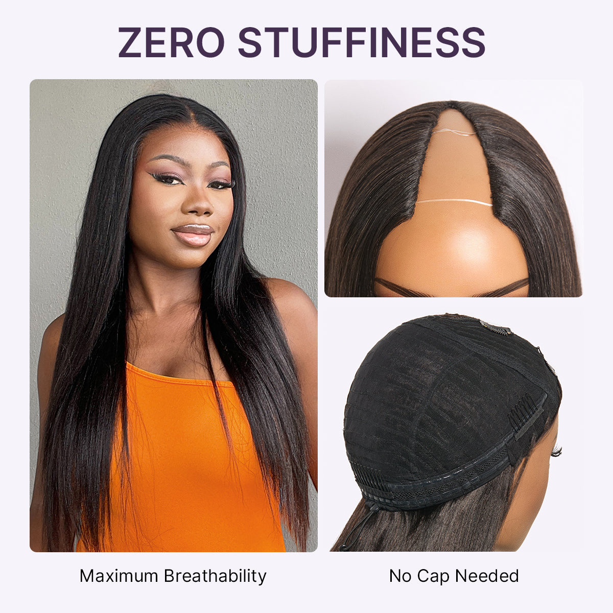 True Scalp Yaki Straight / Kinky Straight V Part Glueless Human Hair Wig Flexi-Fit Drawstring