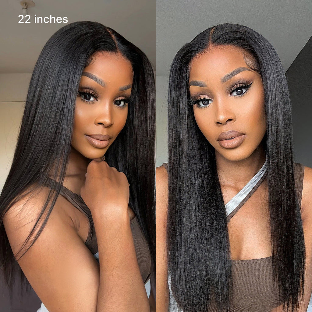 16''+$5=18''| True Scalp Yaki Straight / Kinky Straight V Part Glueless Human Hair Wig Flexi-Fit Drawstring