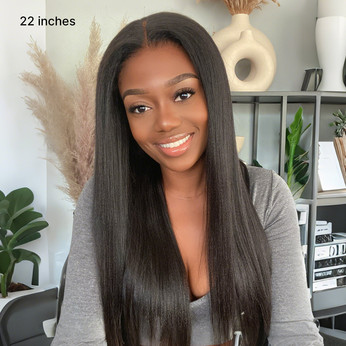 True Scalp Yaki Straight / Kinky Straight V Part Glueless Human Hair Wig Flexi-Fit Drawstring