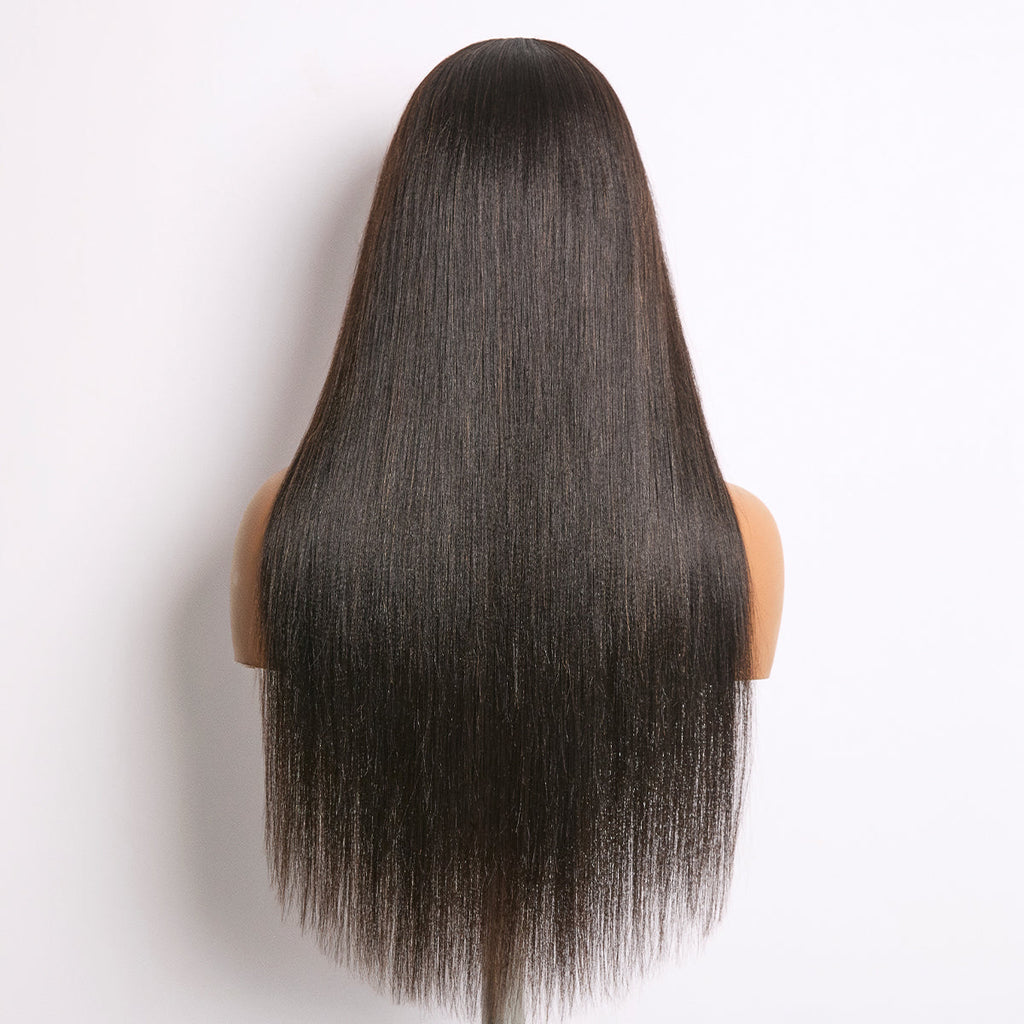 16''+$5=18''| True Scalp Yaki Straight / Kinky Straight V Part Glueless Human Hair Wig Flexi-Fit Drawstring