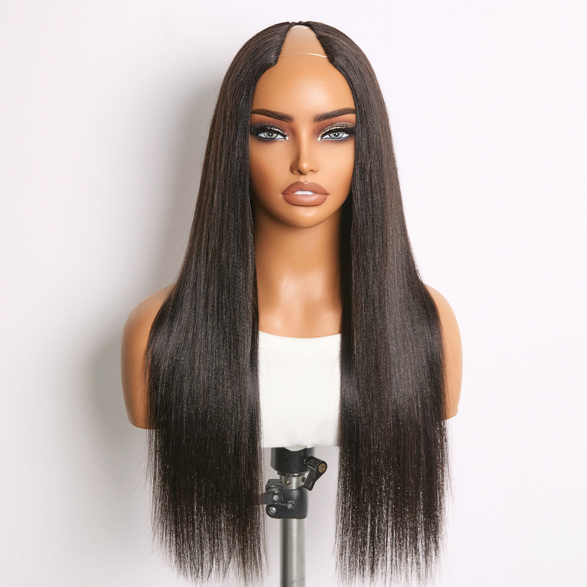16''+$5=18''| True Scalp Yaki Straight / Kinky Straight V Part Glueless Human Hair Wig Flexi-Fit Drawstring