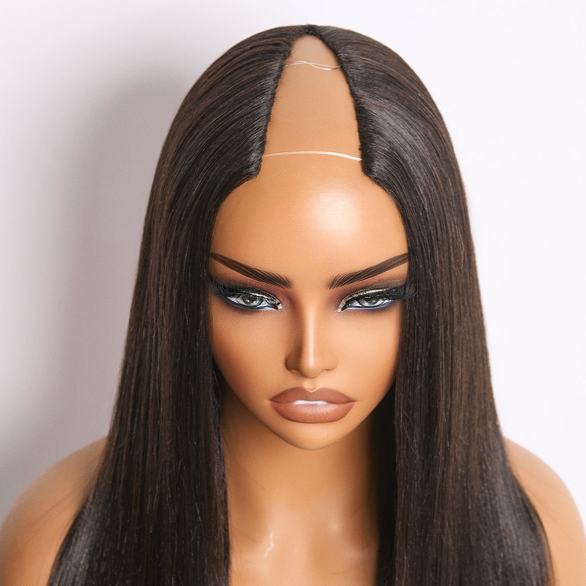 16''+$5=18''| True Scalp Yaki Straight / Kinky Straight V Part Glueless Human Hair Wig Flexi-Fit Drawstring