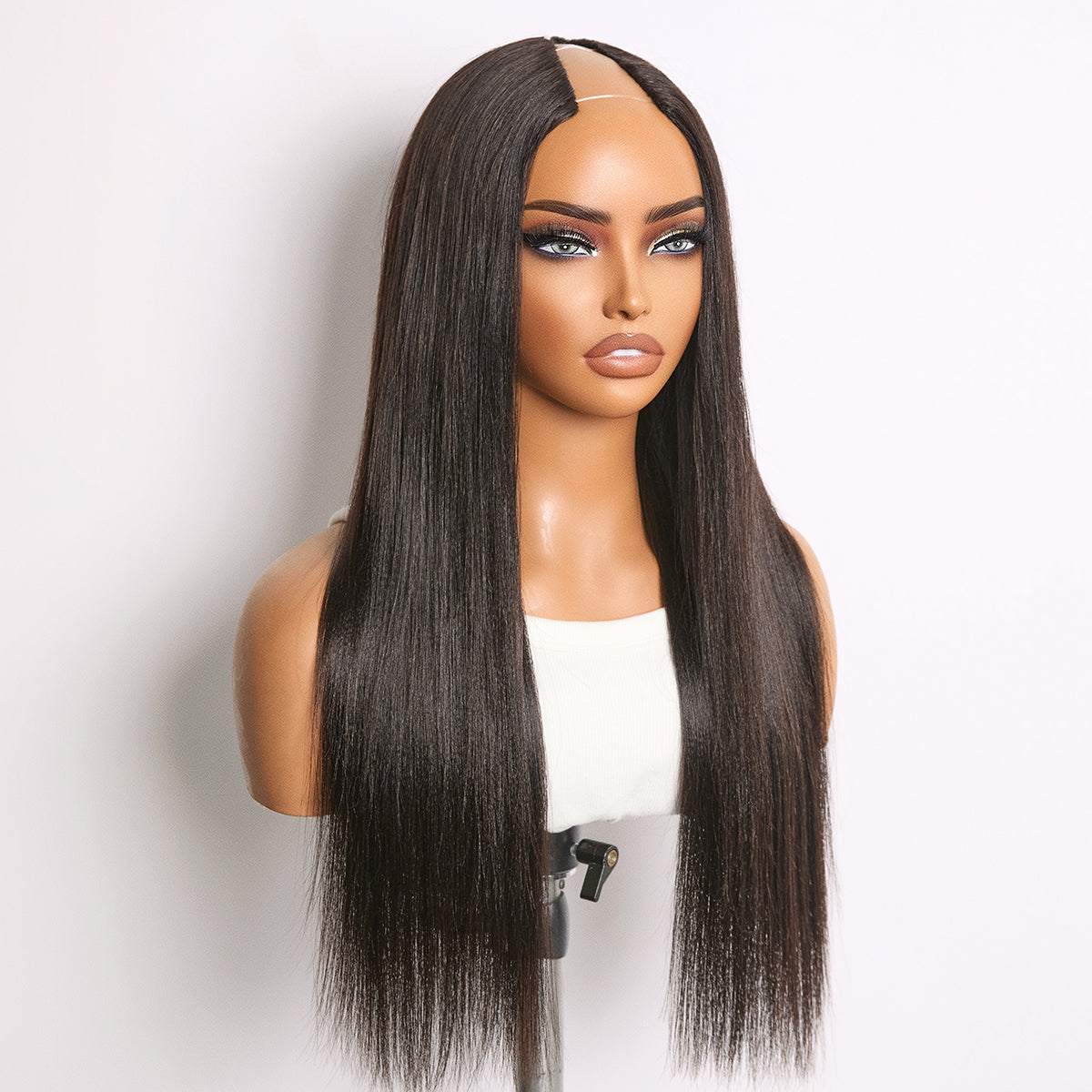 True Scalp Yaki Straight / Kinky Straight V Part Glueless Human Hair Wig Flexi-Fit Drawstring