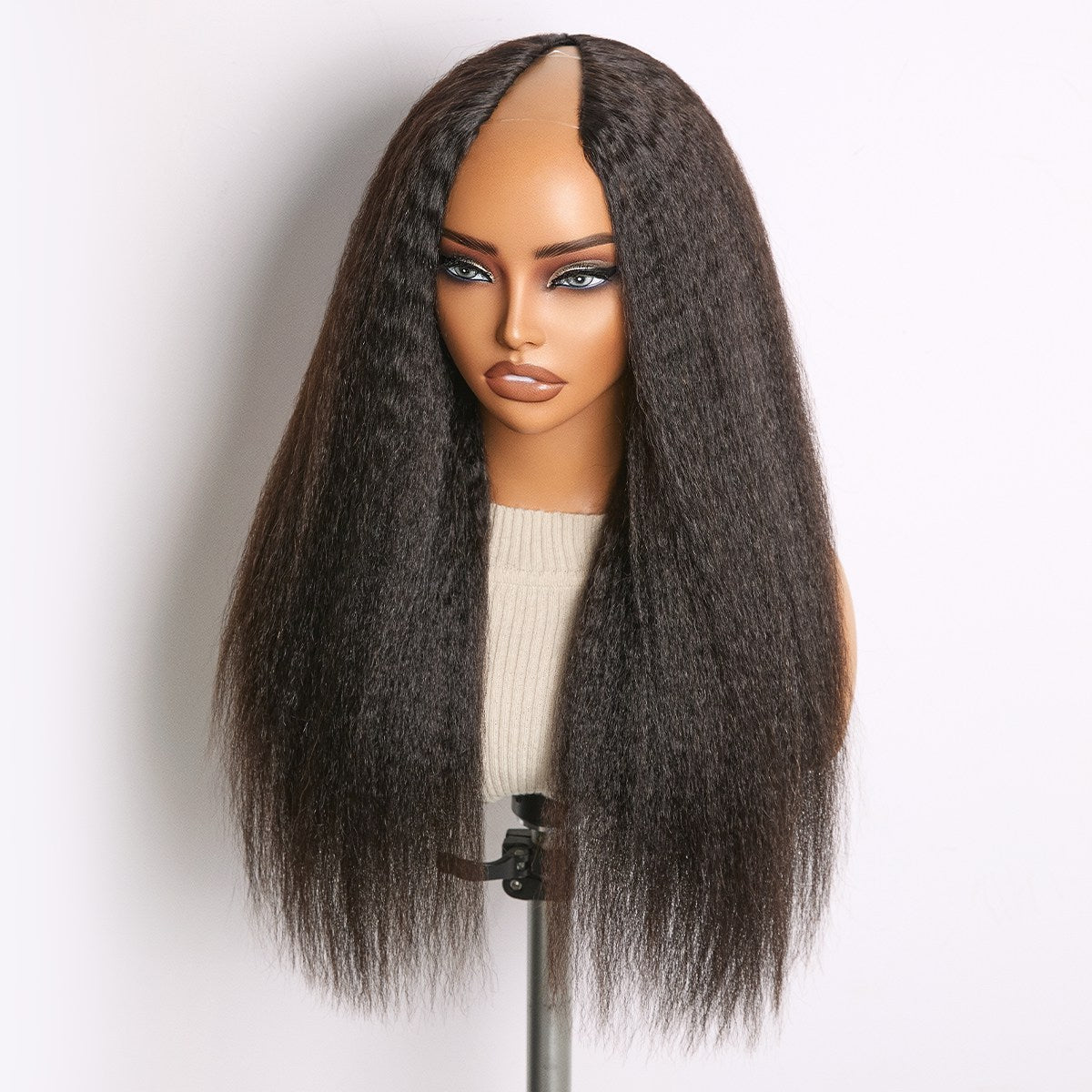 16''+$5=18''| True Scalp Yaki Straight / Kinky Straight V Part Glueless Human Hair Wig Flexi-Fit Drawstring