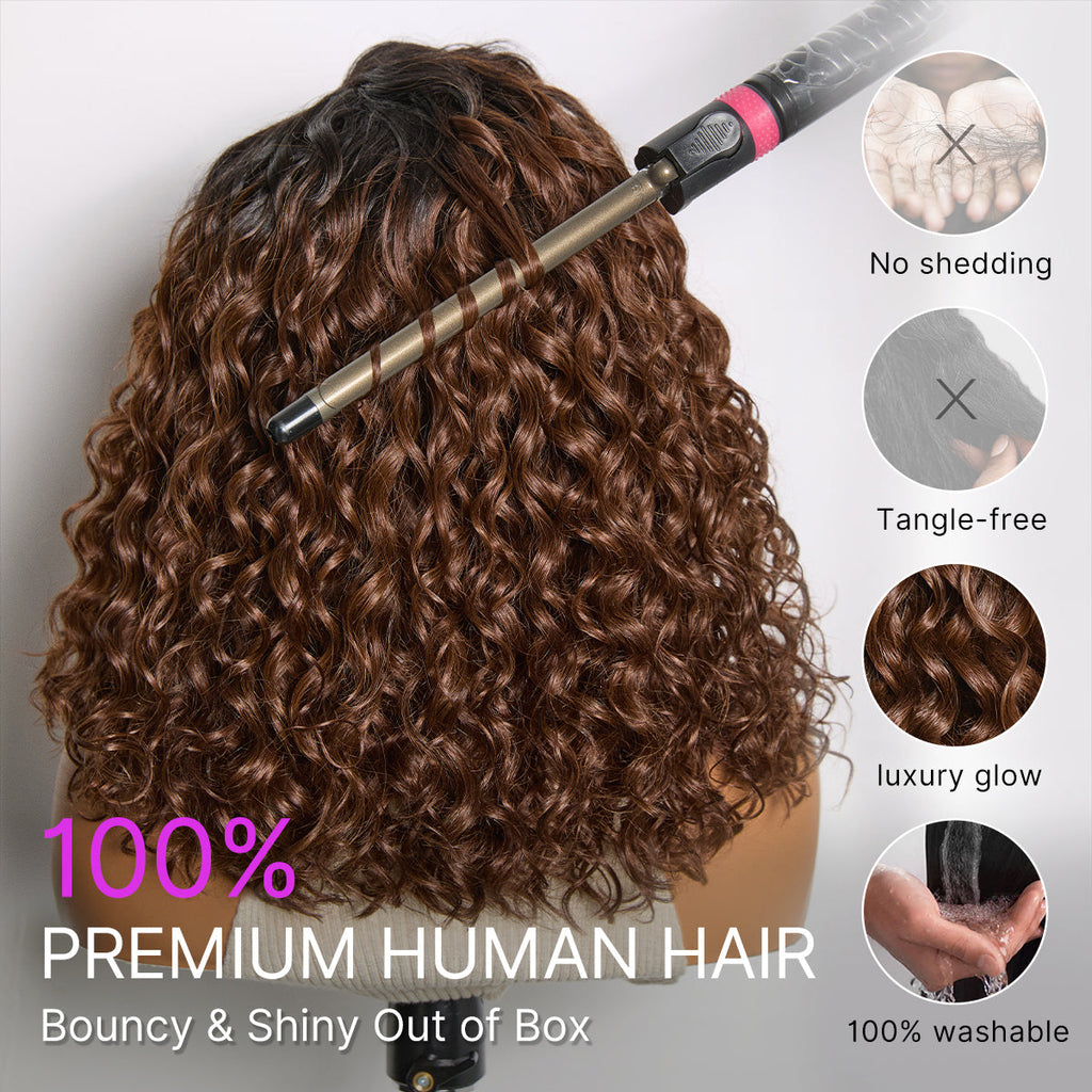 Ready to Go Ombre Brown Water Wave Short Curly Bob Wig Glueless Minimalist HD Lace Wig Pre-Cut Lace