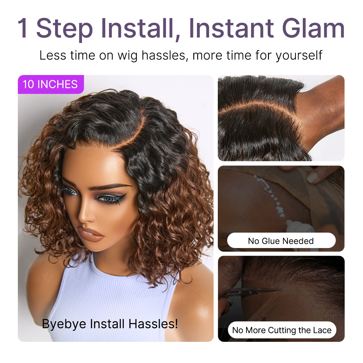Ready to Go Ombre Brown Water Wave Short Curly Bob Wig Glueless Minimalist HD Lace Wig Pre-Cut Lace