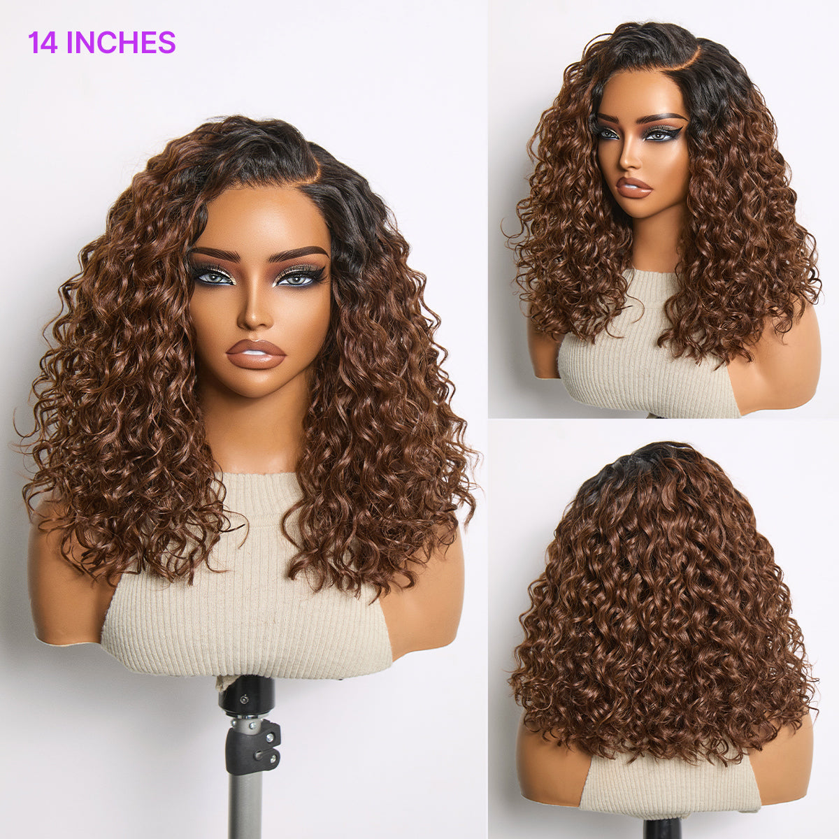 Ready to Go Ombre Brown Water Wave Short Curly Bob Wig Glueless Minimalist HD Lace Wig Pre-Cut Lace