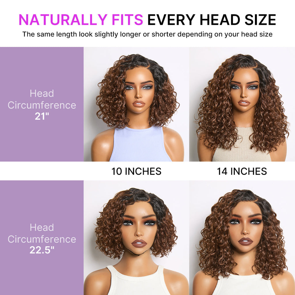 Ready to Go Ombre Brown Water Wave Short Curly Bob Wig Glueless Minimalist HD Lace Wig Pre-Cut Lace