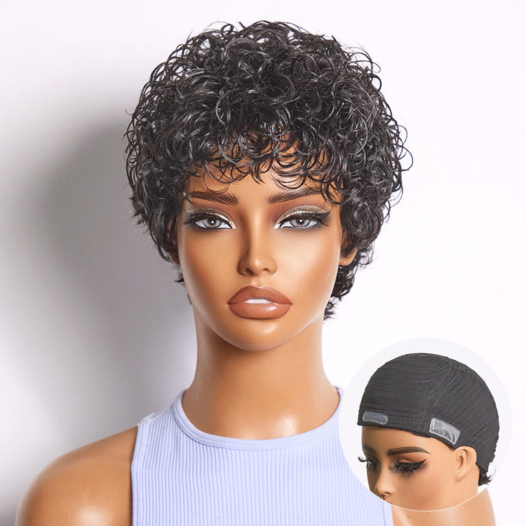 Throw On & Go Natural Black Big Curly Glueless Short Wig Ultra Comfort Cotton Cap Hair Loss Friendly Wig