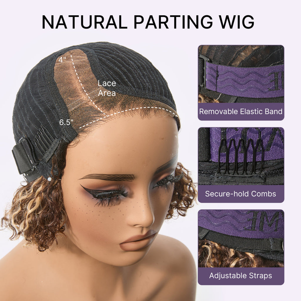 Blonde Highlight Short Cut Kinky Curly Minimalist HD Lace Glueless Wig Pre-Cut Lace