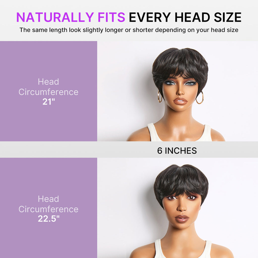 Throw On & Go Natural Black Pixie Cut with Bangs Glueless Minimalist Lace Wig