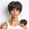 Throw On & Go Natural Black Pixie Cut with Bangs Glueless Minimalist Lace Wig