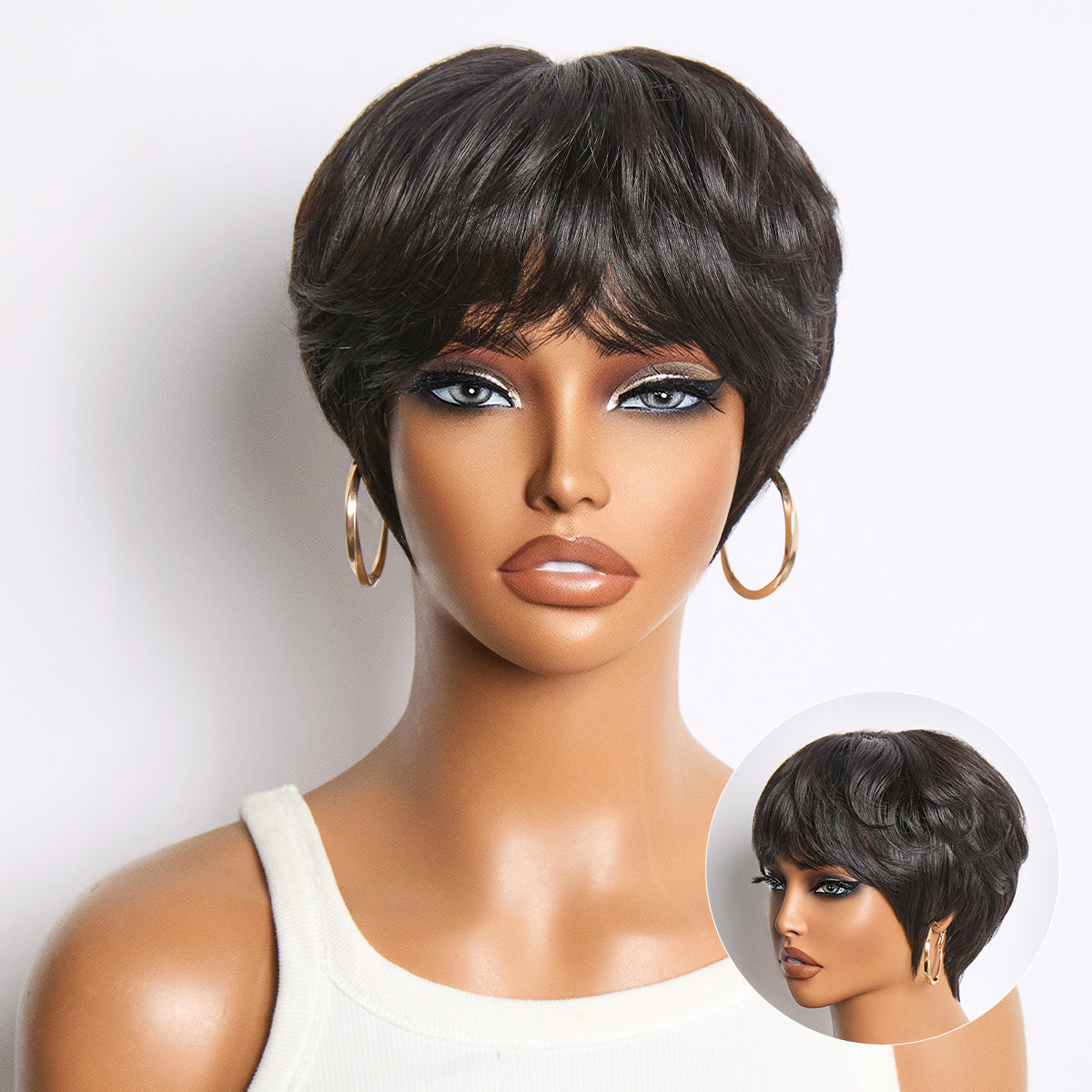 Throw On & Go Natural Black Pixie Cut with Bangs Glueless Minimalist Lace Wig