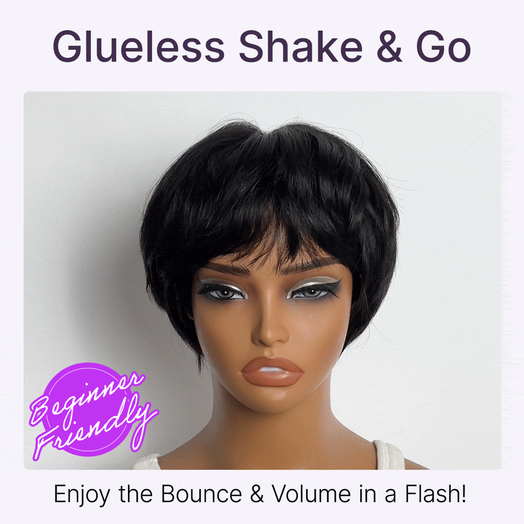 Throw On & Go Natural Black Pixie Cut with Bangs Glueless Minimalist Lace Wig