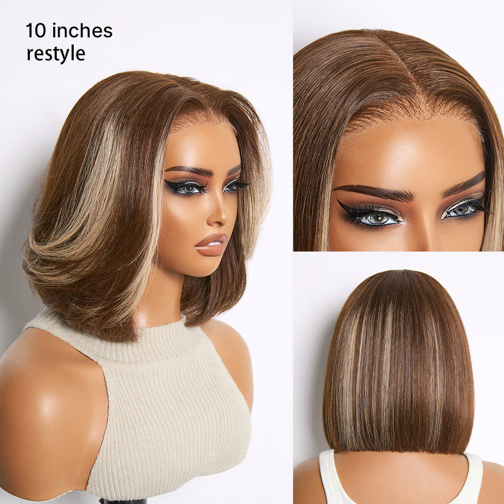 Ash Blonde Highlight Glueless 5x5 HD Closure Lace Bob Wig Pre-Cut Lace Flexi-Fit Drawstring Cap
