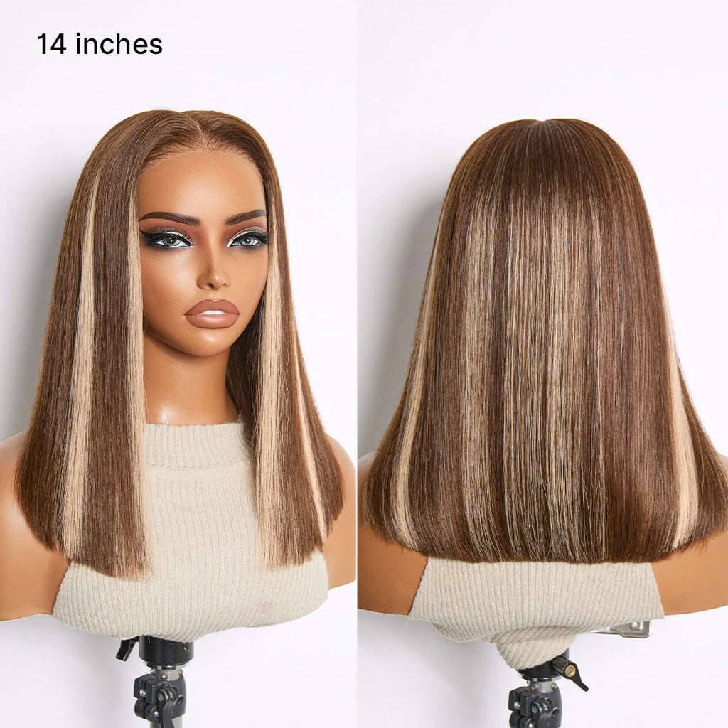 Ash Blonde Highlight Glueless 5x5 HD Closure Lace Bob Wig Pre-Cut Lace Flexi-Fit Drawstring Cap