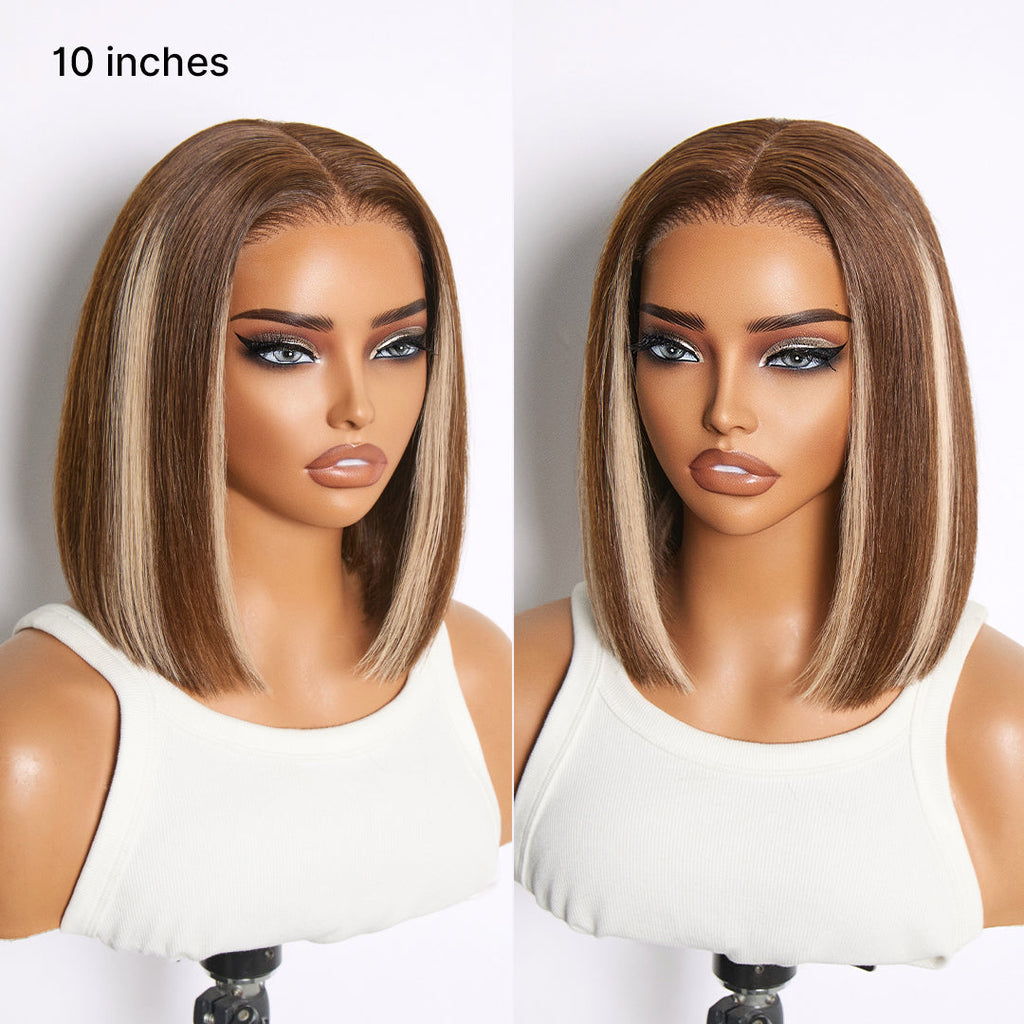Ash Blonde Highlight Glueless 5x5 HD Closure Lace Bob Wig Pre-Cut Lace Flexi-Fit Drawstring Cap