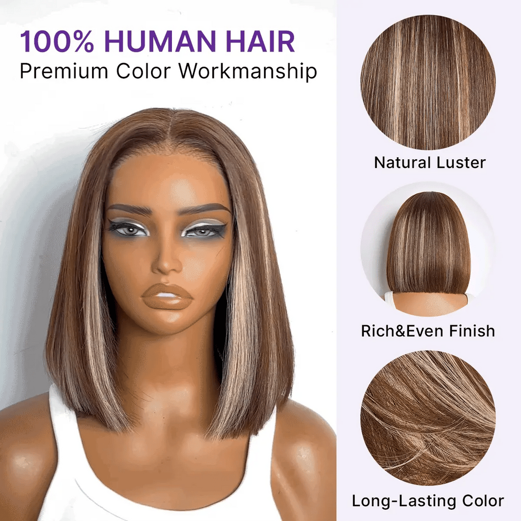 Ash Blonde Highlight Glueless 5x5 HD Closure Lace Bob Wig Pre-Cut Lace Flexi-Fit Drawstring Cap