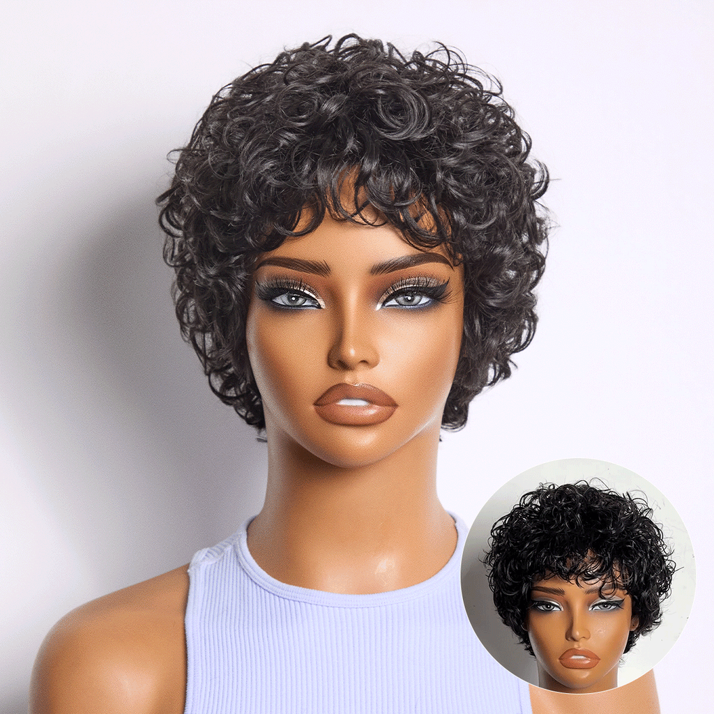 Throw On & Go Natural Black Big Curly Glueless Short Wig Ultra Comfort Cotton Cap Hair Loss Friendly Wig