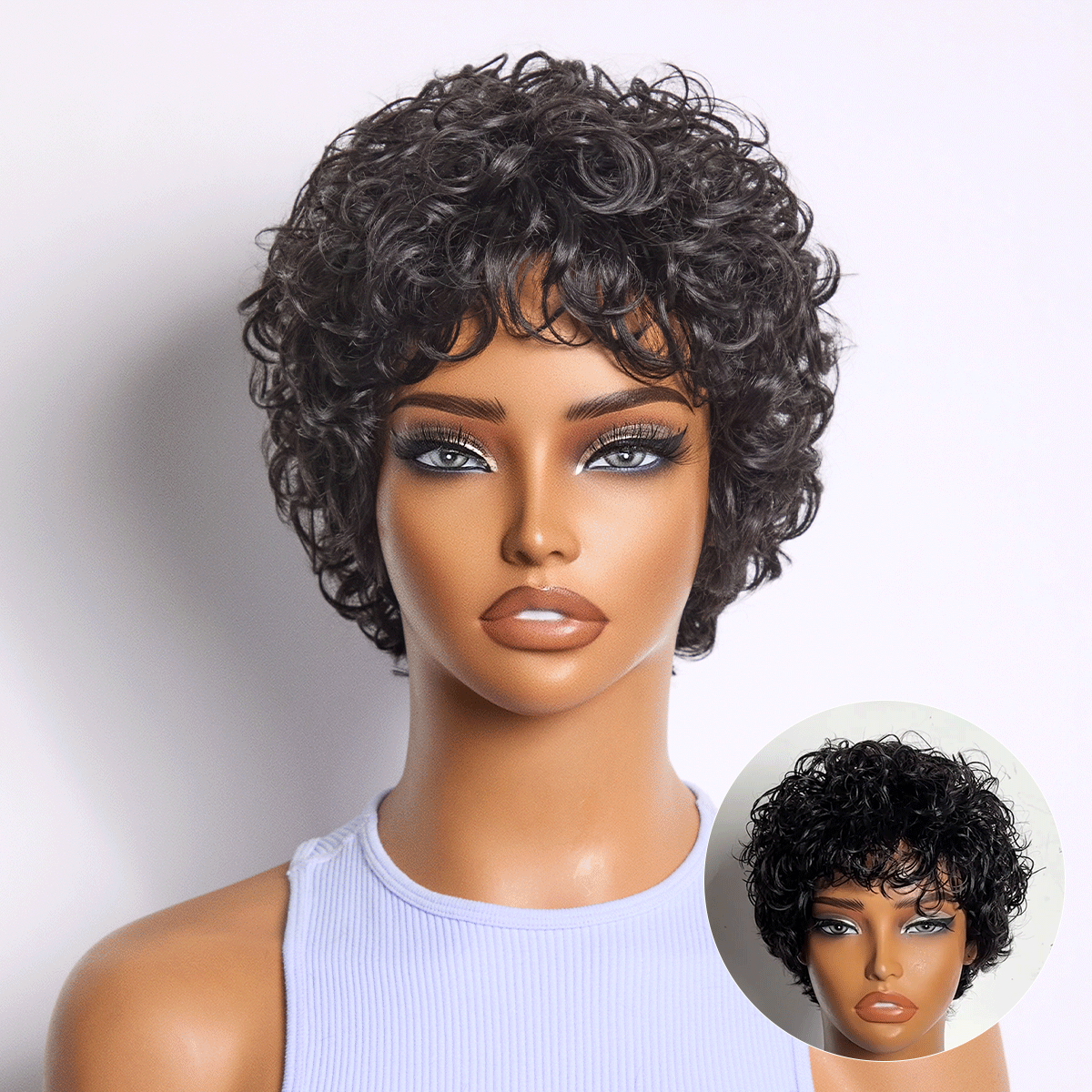 Throw On & Go Natural Black Big Curly Glueless Short Wig Ultra Comfort Cotton Cap Hair Loss Friendly Wig