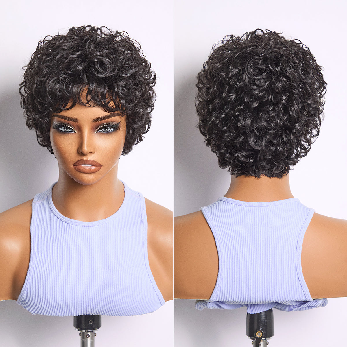 Throw On & Go Natural Black Big Curly Glueless Short Wig Ultra Comfort Cotton Cap Hair Loss Friendly Wig