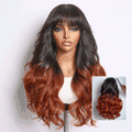 Ombre Reddish Brown Loose Wave Glueless 5x5 Closure Lace Wig with Bangs Pre-Cut Lace