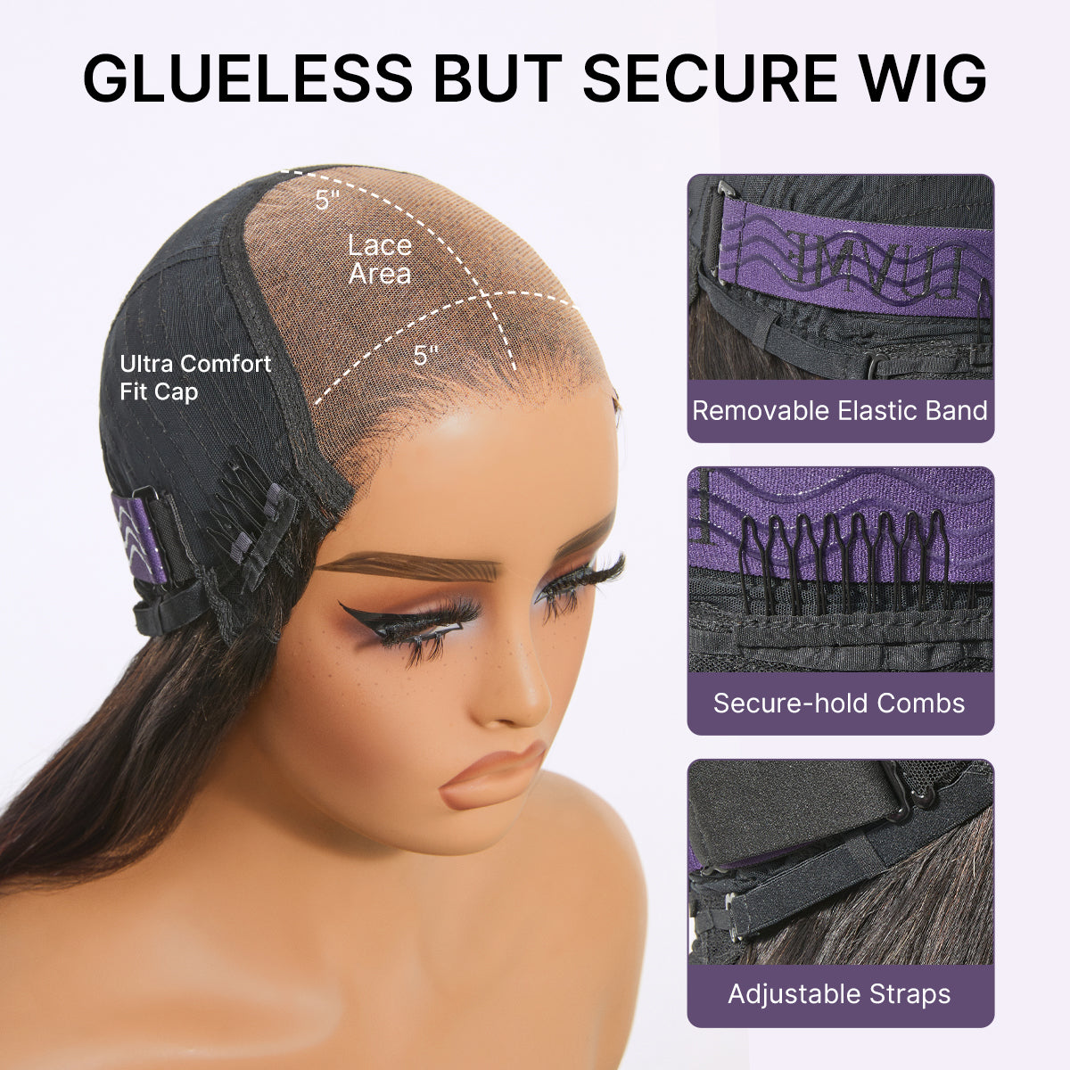 Ombre Reddish Brown Loose Wave Glueless 5x5 Closure Lace Wig with Bangs Pre-Cut Lace