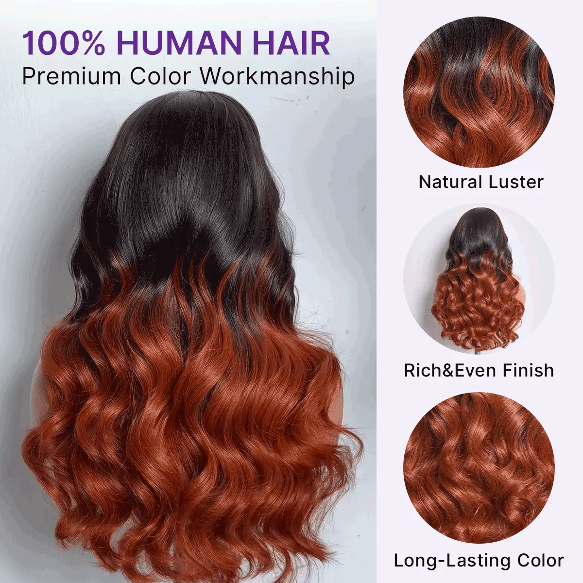 Ombre Reddish Brown Loose Wave Glueless 5x5 Closure Lace Wig with Bangs Pre-Cut Lace