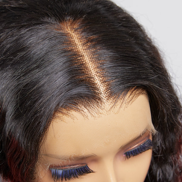 Burgundy Tails Highlight Deep Wave Glueless 13x4 Frontal HD Lace Long Wig 100% human hair