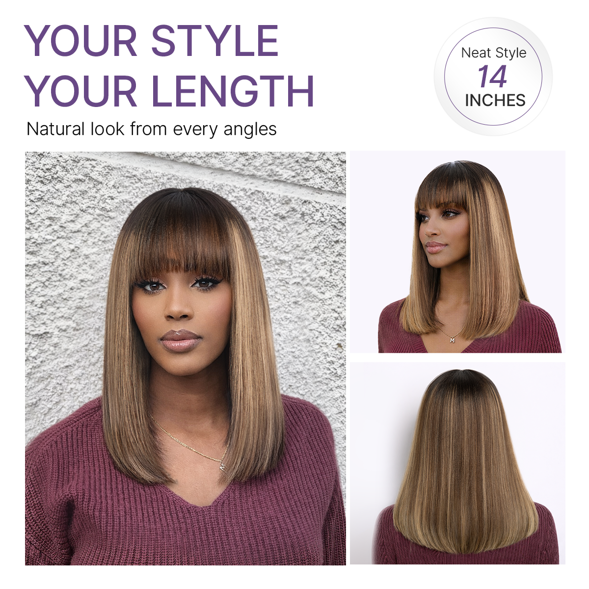 Beginner Friendly Honey Blonde Highlight Yaki Blunt Cut Bob Glueless Minimalist Lace Bob Wig with Bangs