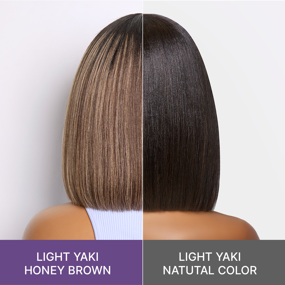 Beginner Friendly Honey Blonde Highlight Yaki Blunt Cut Bob Glueless Minimalist Lace Bob Wig with Bangs
