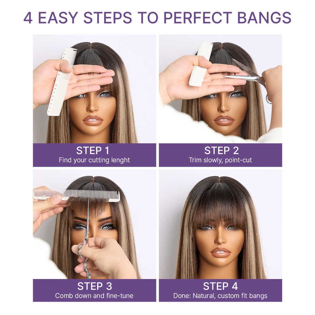 Beginner Friendly Honey Blonde Highlight Yaki Blunt Cut Bob Glueless Minimalist Lace Bob Wig with Bangs