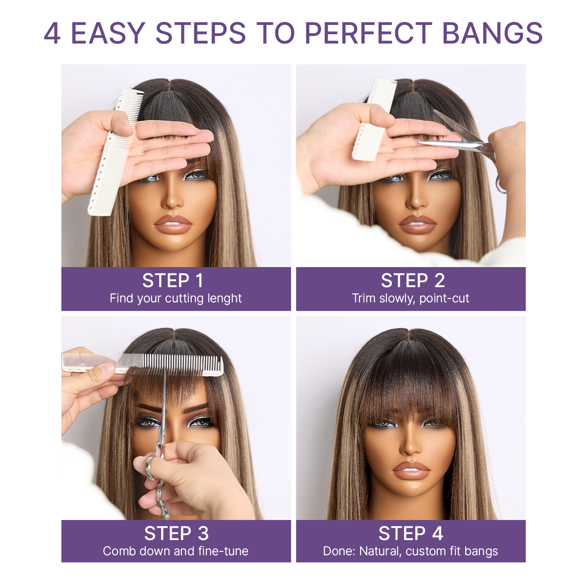 Beginner Friendly Honey Blonde Highlight Yaki Blunt Cut Bob Glueless Minimalist Lace Bob Wig with Bangs