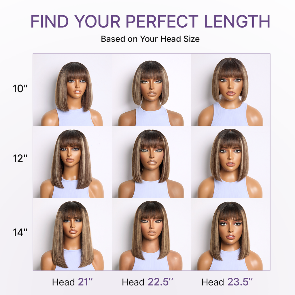 Beginner Friendly Honey Blonde Highlight Yaki Blunt Cut Bob Glueless Minimalist Lace Bob Wig with Bangs