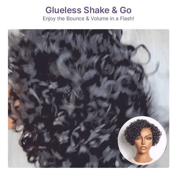 New Customers Only | Water Wave Pixie Cut Water Wave Glueless Minimalist HD Lace Short Curly Wig