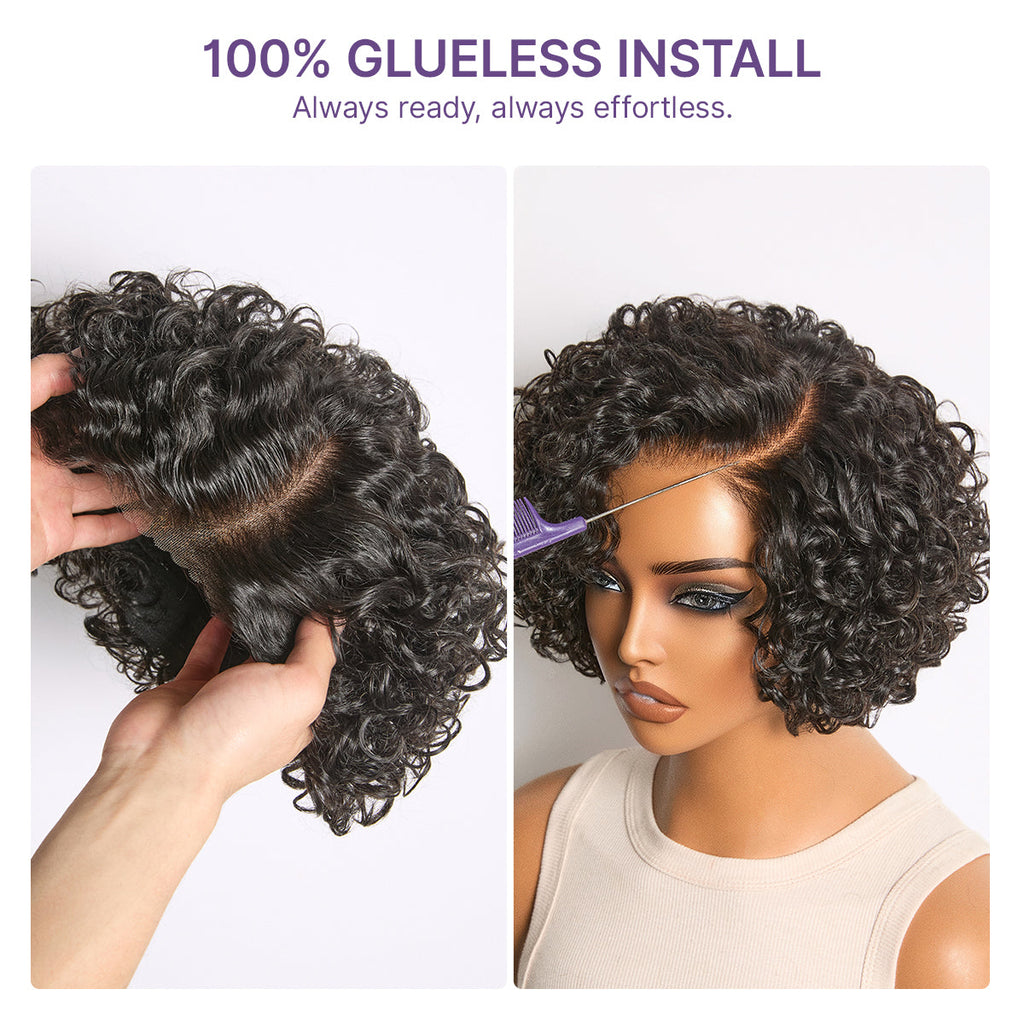 New Customers Only | Water Wave Pixie Cut Water Wave Glueless Minimalist HD Lace Short Curly Wig