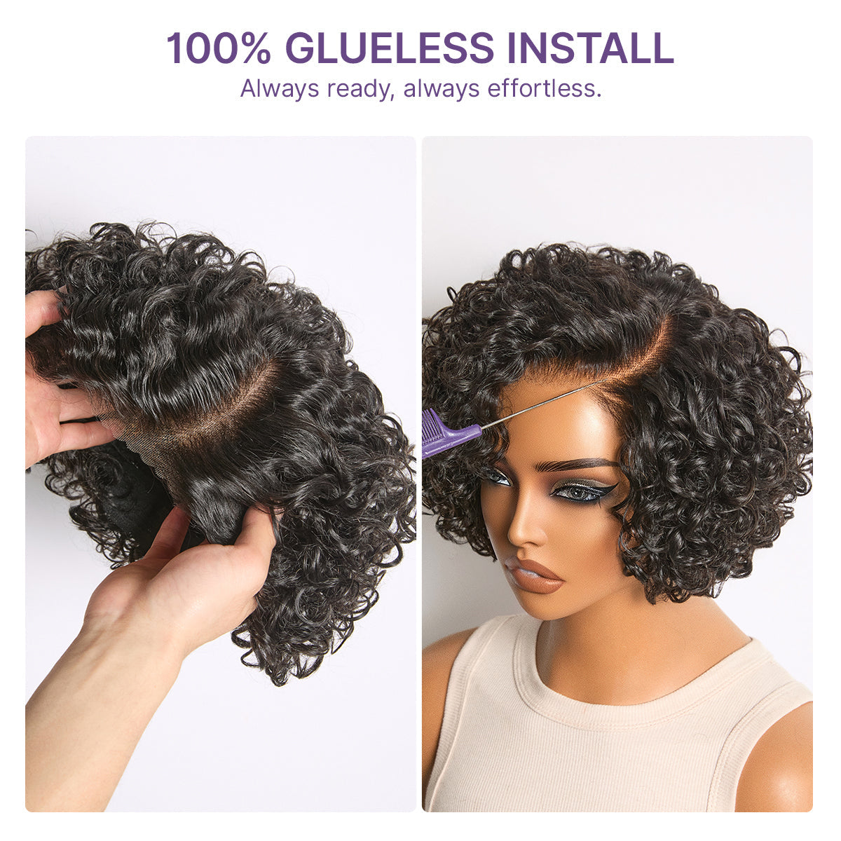 New Customers Only | Water Wave Pixie Cut Water Wave Glueless Minimalist HD Lace Short Curly Wig