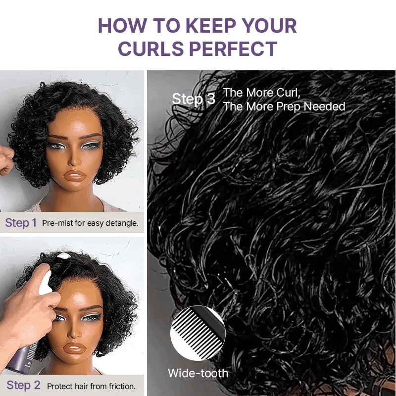 New Customers Only | Water Wave Pixie Cut Water Wave Glueless Minimalist HD Lace Short Curly Wig