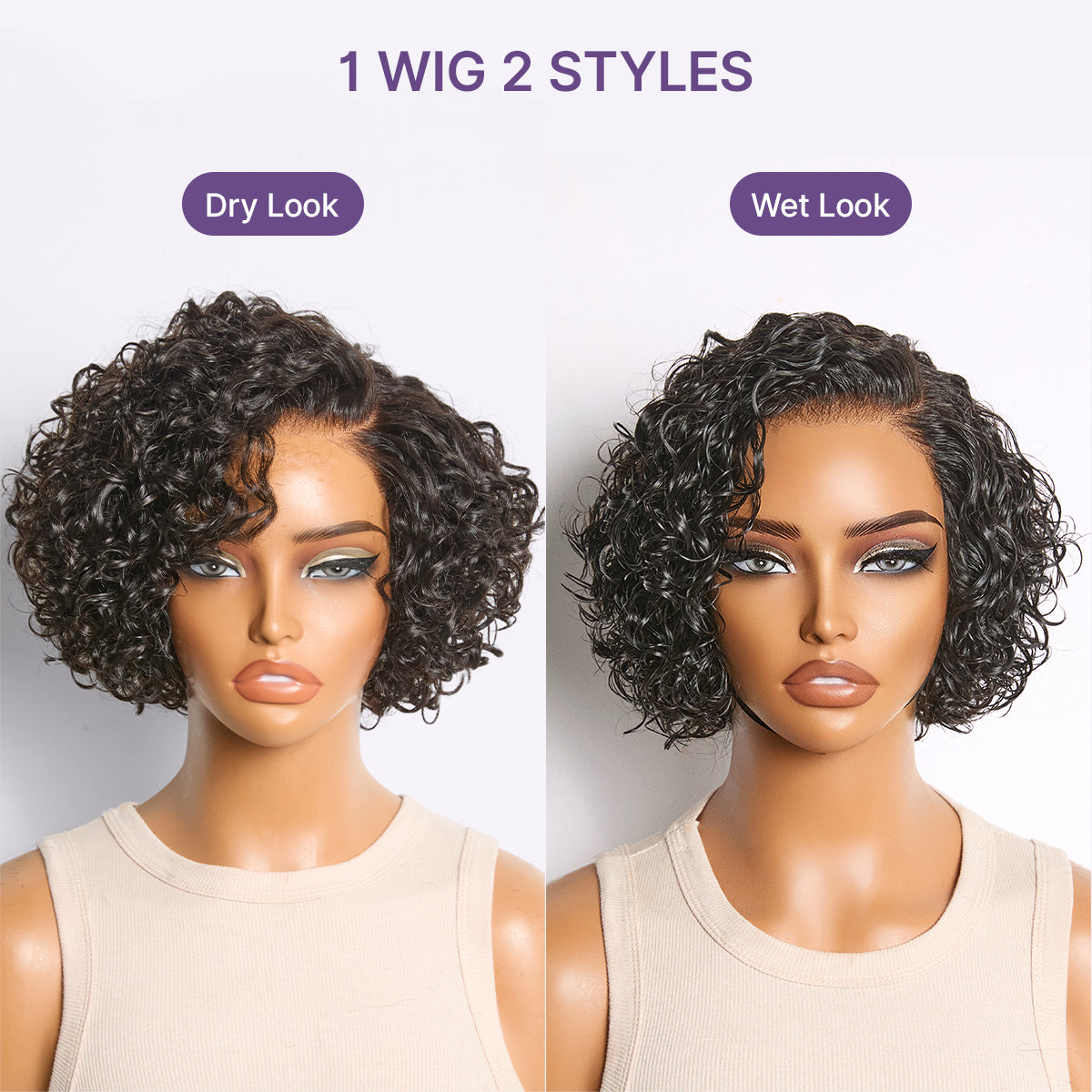 New Customers Only | Water Wave Pixie Cut Water Wave Glueless Minimalist HD Lace Short Curly Wig
