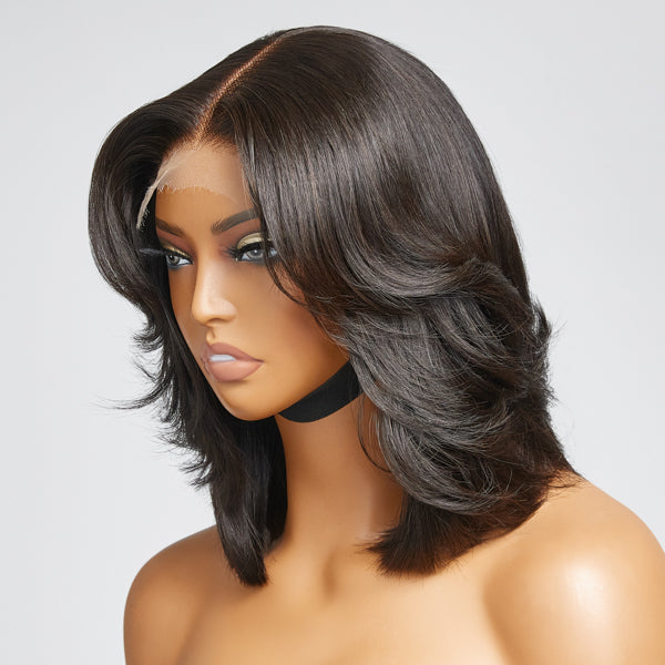 Natural Black Handcraft Layered 5x5 Closure HD Lace Glueless Short Wig