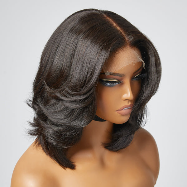 Natural Black Handcraft Layered 5x5 Closure HD Lace Glueless Short Wig