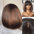 Put On and Go Ash Blonde Highlight / Brown Highlight / Natural Black Layered Cut Yaki Straight Minimalist Lace Bob Wig