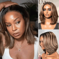 Blonde Highlight / Brown Highlight Short Layered Bob Wig Glueless 5x5 Closure Pre-Cut Lace Wig