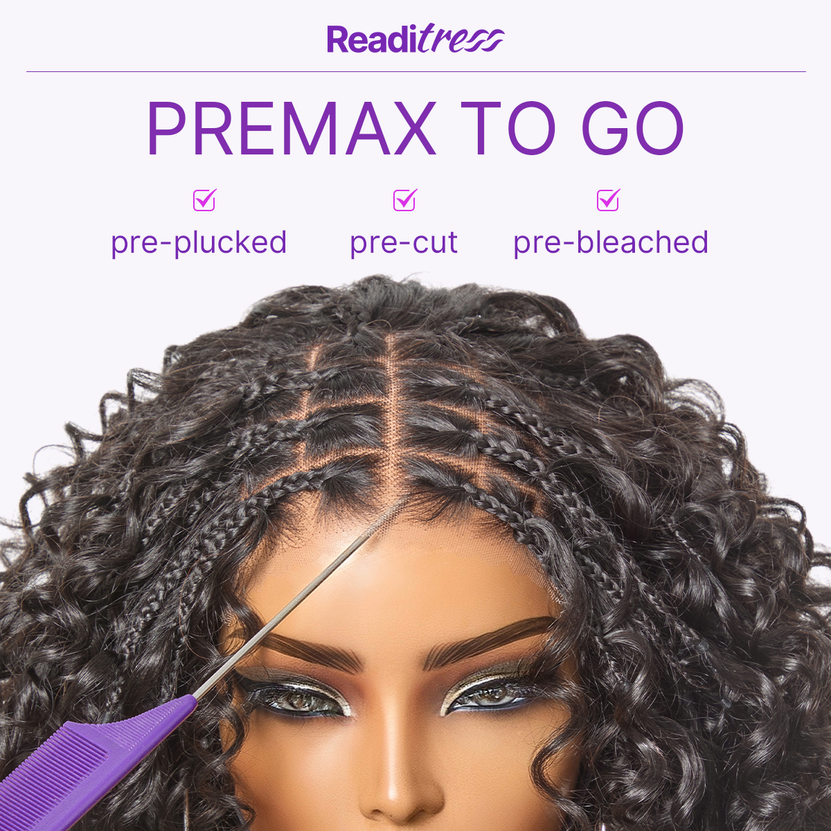 Readitress™ Boho Braids Deep Curly Glueless 5x5 Closure Lace with Braided Top Human Hair Wig Pre-Cut Lace
