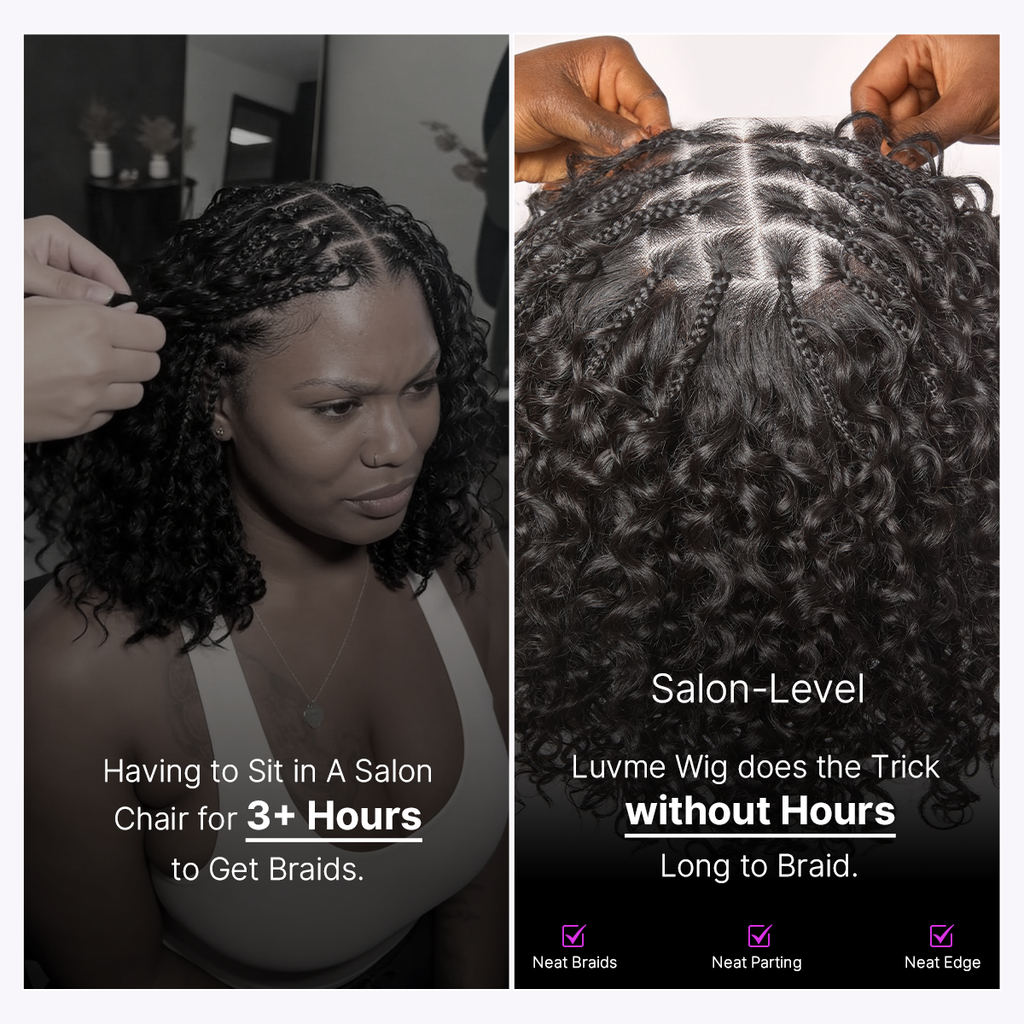 Readitress™ Boho Braids Deep Curly Glueless 5x5 Closure Lace with Braided Top Human Hair Wig Pre-Cut Lace