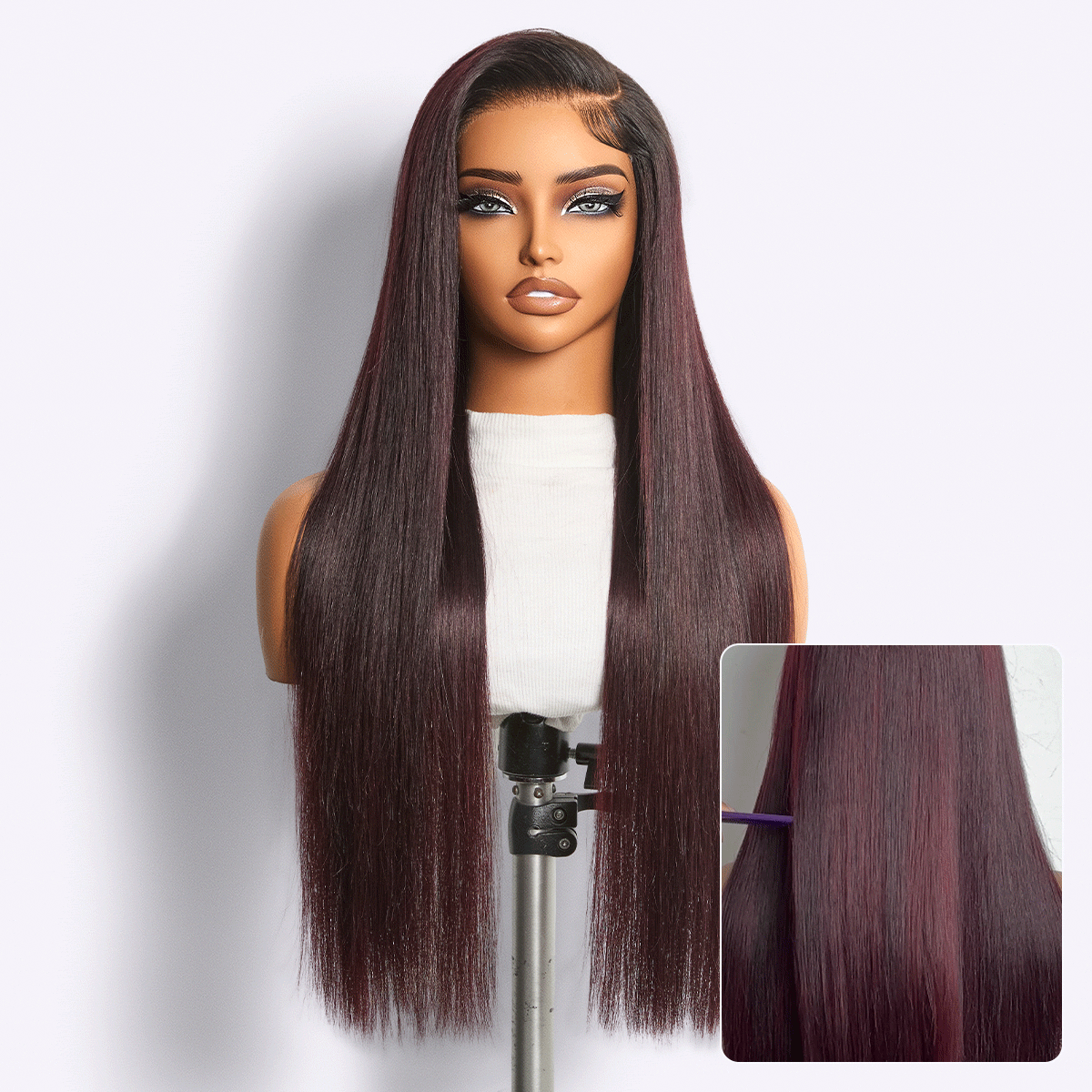Luvme All-Day Comfort Wig 180% Density Rich Dark Plum Bone Straight with Baby Hair PartingMax Glueless 7x6 Closure HD Lace Wig Pre-Cut Lace