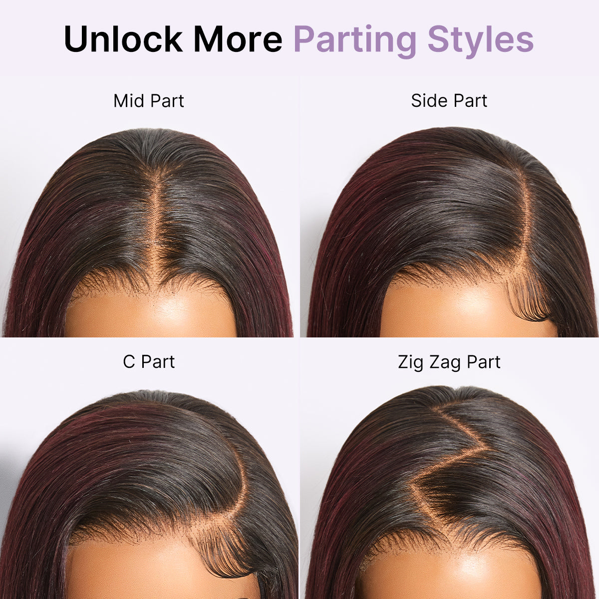 Luvme All-Day Comfort Wig 180% Density Rich Dark Plum Bone Straight with Baby Hair PartingMax Glueless 7x6 Closure HD Lace Wig Pre-Cut Lace