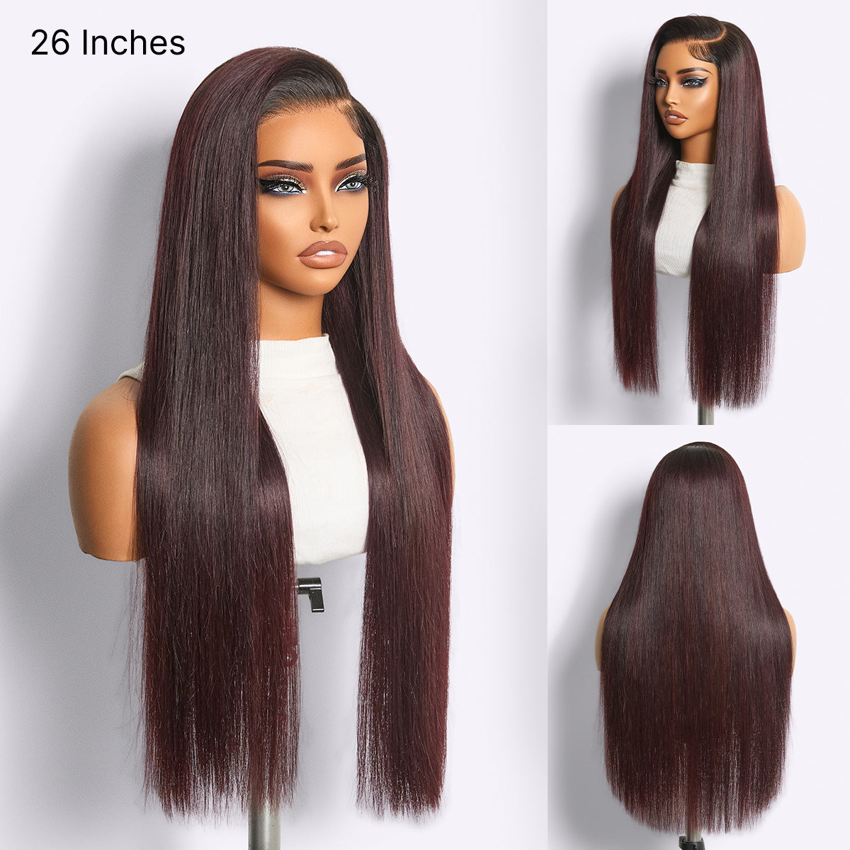 Luvme All-Day Comfort Wig 180% Density Rich Dark Plum Bone Straight with Baby Hair PartingMax Glueless 7x6 Closure HD Lace Wig Pre-Cut Lace