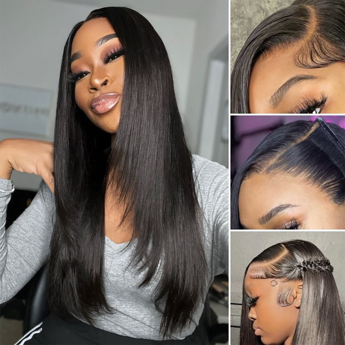 PreMax Super Natural Hairline Face-Framing Layered Cut Silky Straight Glueless 13x4 Frontal Lace Wig Human Hair Pre-Cut Lace